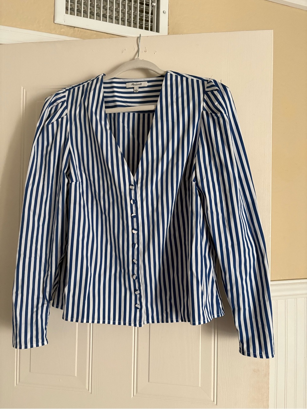 Madewell Blue and White Striped Button-Front Blouse